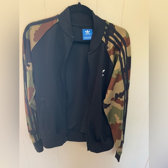 Adidas track jacket with camo military arms- medium men’s zipper jacket - Picture 1 of 2